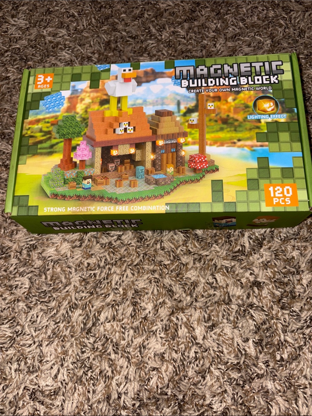Minecraft Magnetic Building Block Set - Green Box, 120 PCS